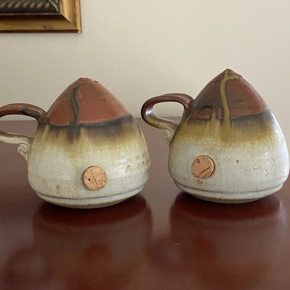 1980 Greg Wooten Indian River Pottery Brown Organic Earth stoneware Salt Pepper - Picture 4 of 10